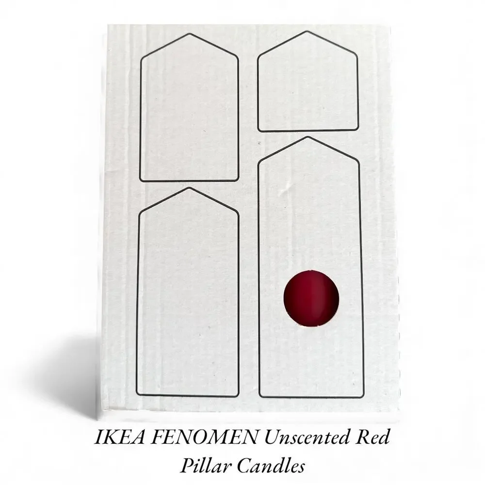 IKEA FENOMEN Unscented Red Pillar Candles (Set of 4)